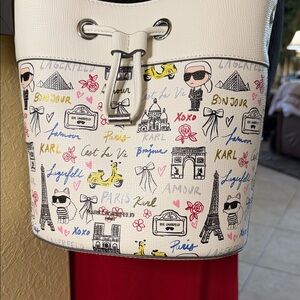Karl Lagerfeld White Parisian Print Shoulder Bag